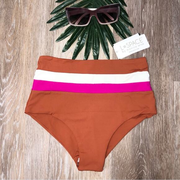 L*Space Portia High Waist Bikini Bottom in Amber Bougainvillea Cream Small NWT - Picture 4 of 7